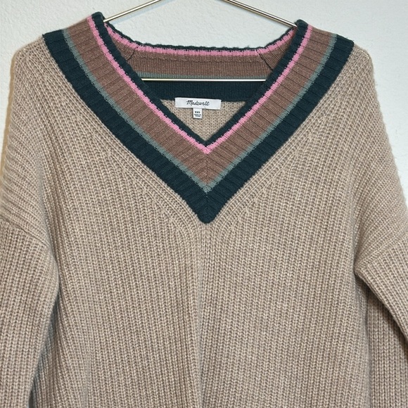 Madewell V-Neck Pullover Sweater Tan Pink Green XXS - Picture 2 of 14